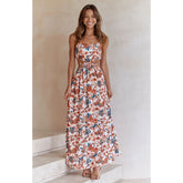 Fresh Printed Waist Lace up Cutout Strap Dress